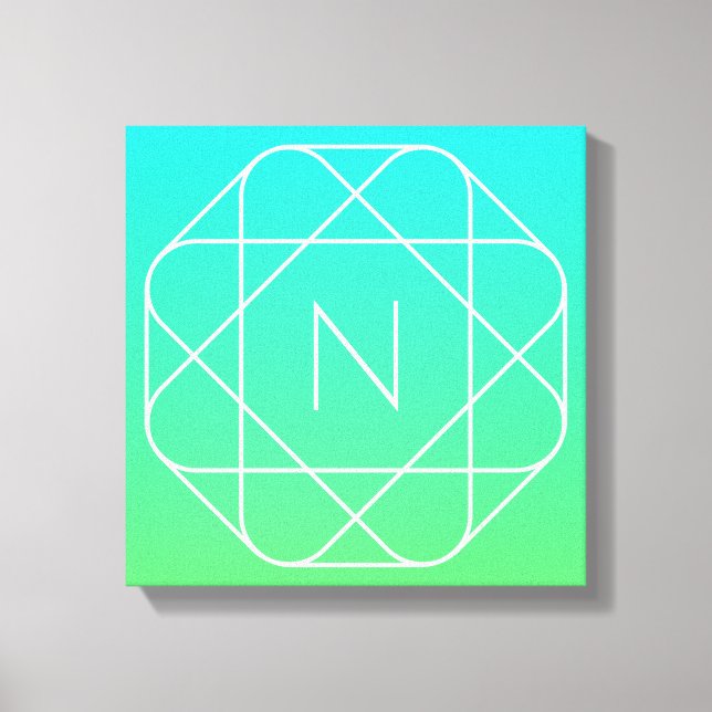 Cool Geometrisches Monogramm | Blue & Lime Green O Leinwanddruck (Vorderseite)