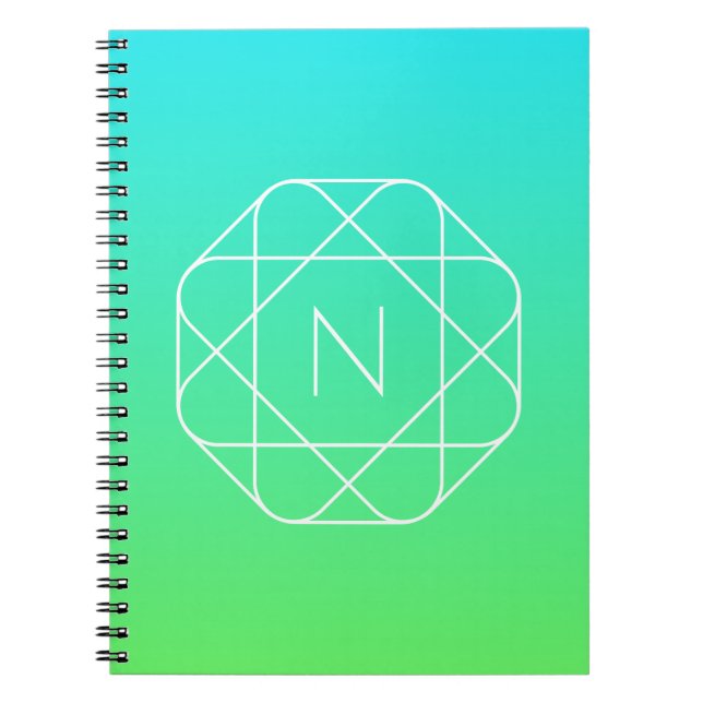 Cool Geometrisches Monogramm | Blue & Lime Green O Notizblock (Vorderseite)