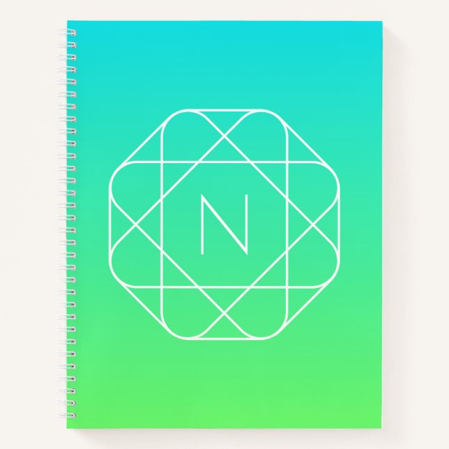 Cool Geometrisches Monogramm | Blue & Lime Green O Notizbuch (Vorderseite)