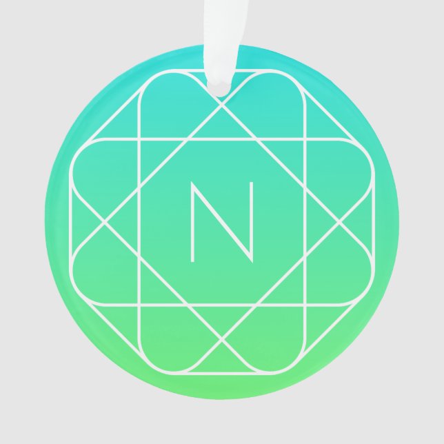 Cool Geometrisches Monogramm | Blue & Lime Green O Ornament (Vorderseite)