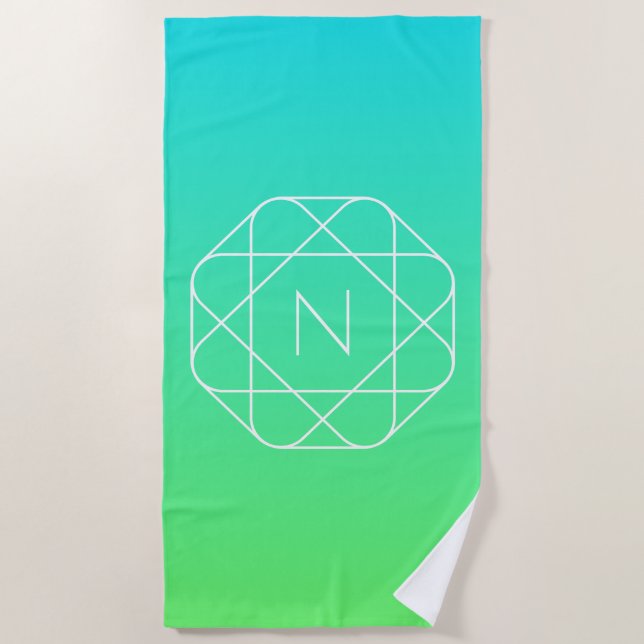 Cool Geometrisches Monogramm | Blue & Lime Green O Strandtuch (Vorderseite)