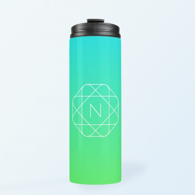 Cool Geometrisches Monogramm | Blue & Lime Green O Thermosbecher (Von Creator hochgeladen)