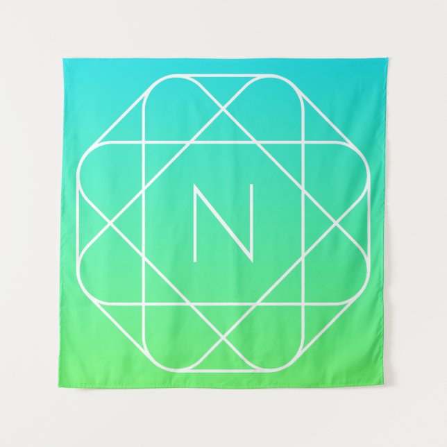 Cool Geometrisches Monogramm | Blue & Lime Green O Wandteppich (Vorderseite)