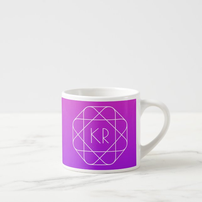 Cool Geometrisches Monogramm | Magenta Lila Violet Espressotasse (Rechts)