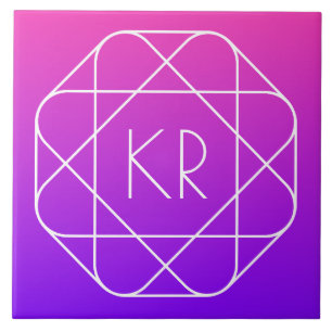 Cool Geometrisches Monogramm   Magenta Lila Violet Fliese