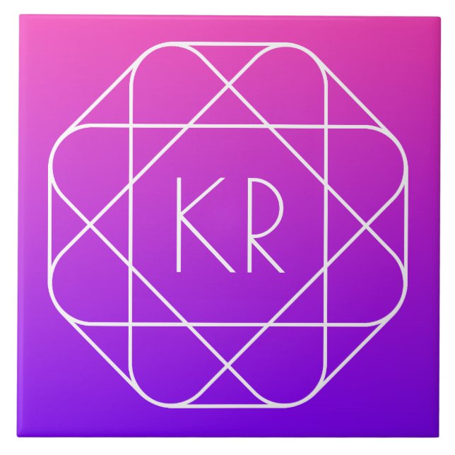 Cool Geometrisches Monogramm | Magenta Lila Violet Fliese (Vorderseite)