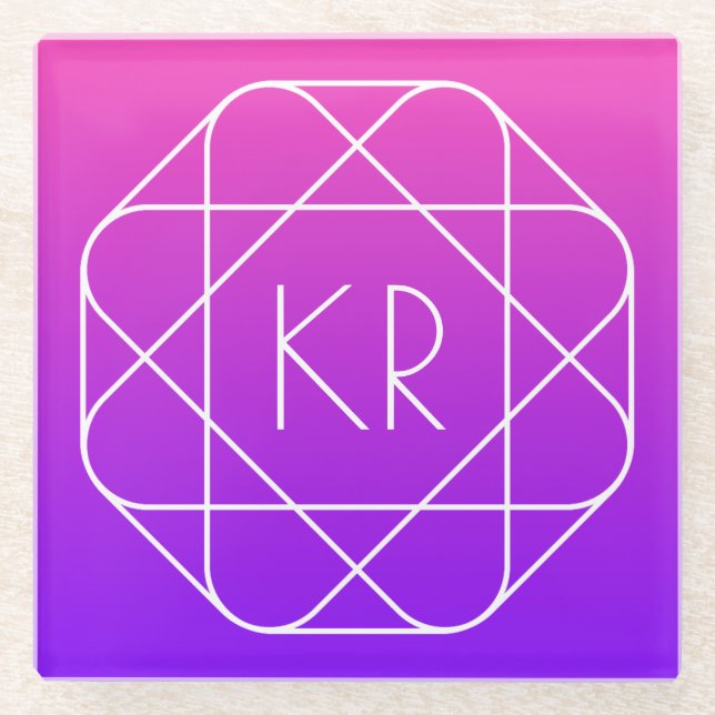 Cool Geometrisches Monogramm | Magenta Lila Violet Glasuntersetzer (Vorderseite)