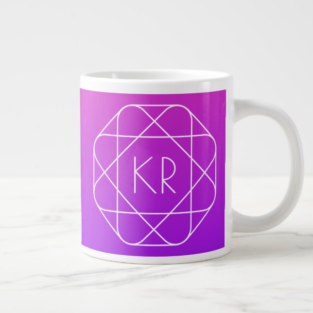 Cool Geometrisches Monogramm | Magenta Lila Violet Jumbo-Tasse (Rechts)