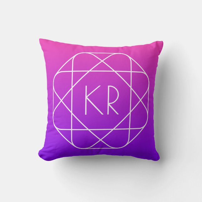 Cool Geometrisches Monogramm | Magenta Lila Violet Kissen (Vorderseite)