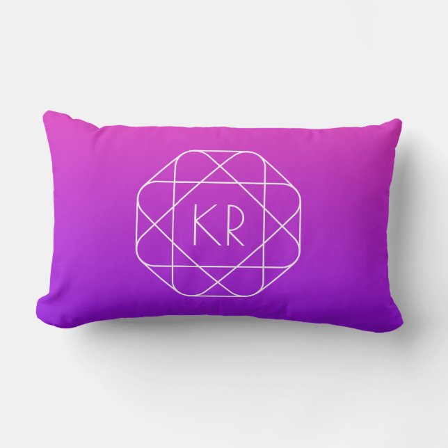 Cool Geometrisches Monogramm | Magenta Lila Violet Lendenkissen (Vorderseite)