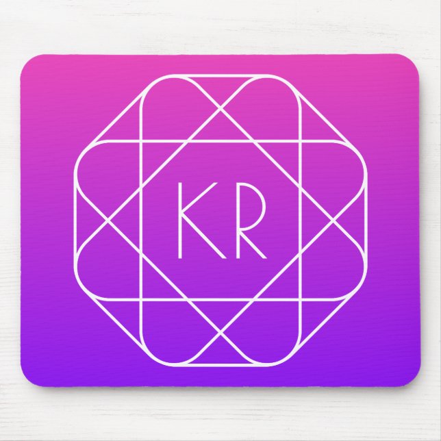 Cool Geometrisches Monogramm | Magenta Lila Violet Mousepad (Vorne)