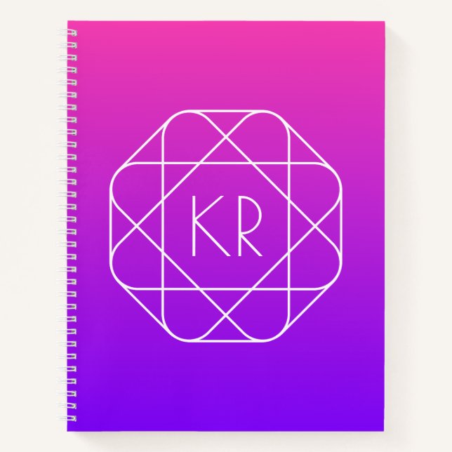 Cool Geometrisches Monogramm | Magenta Lila Violet Notizbuch (Vorderseite)