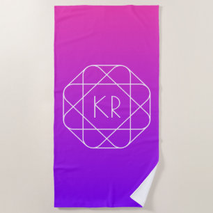 Cool Geometrisches Monogramm Magenta Lila Violet Strandtuch