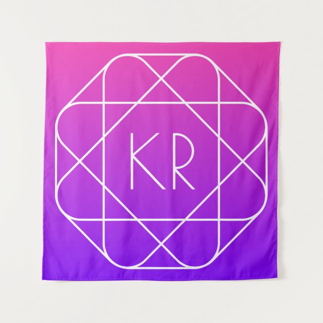 Cool Geometrisches Monogramm | Magenta Lila Violet Wandteppich (Vorderseite)
