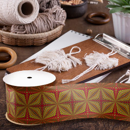 Cool geometrisches Rotes und Gelbes Vintages Stamm Satinband