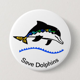 Cool Gerettet DOLPHINS - Gefährdete Tiergrafik - Button