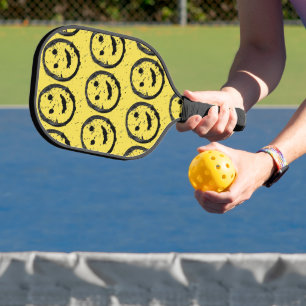 Cool Gesellig Lächelndes Gesichtsmuster gelb Pickleball Schläger