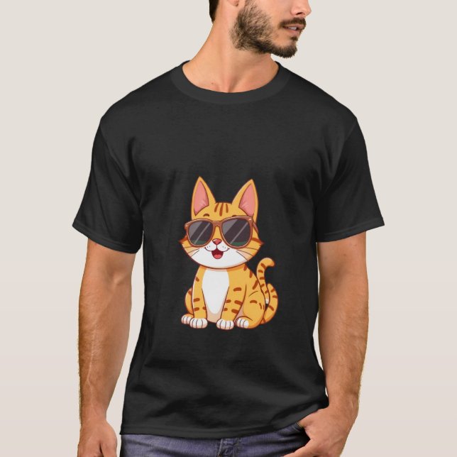 Cool Ginger Cat Sunglasses Funny Happy Summer Art  T-Shirt (Vorderseite)