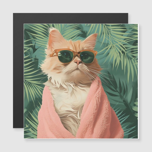 Cool Ginger Cat Vacation Vibes Schaltfläche Button Magnetkarte (Vorne/Hinten)