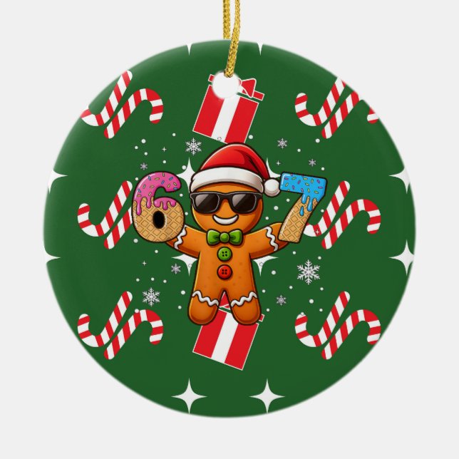 Cool Gingerbread 67 — Holiday Ice‑Cream Numbers Keramik Ornament (Vorne)