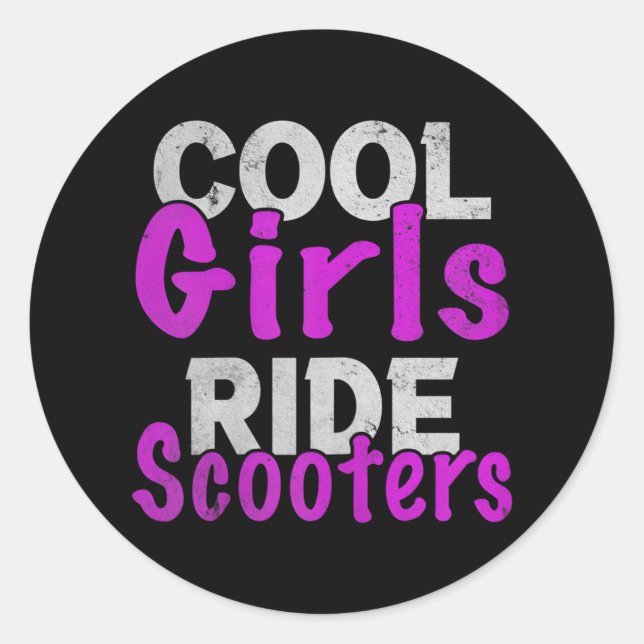 Cool Girl Ride Scooter Motorrad Runder Aufkleber (Vorderseite)