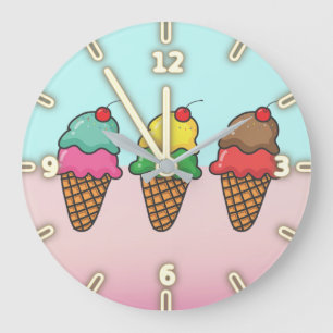 Cool Girly  Colorful Ice Cream Cones Große Wanduhr