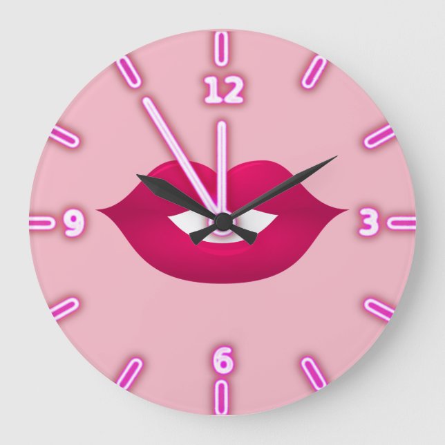 Cool Girly Trendy Lips - Personalisiert Große Wanduhr (Vorderseite)