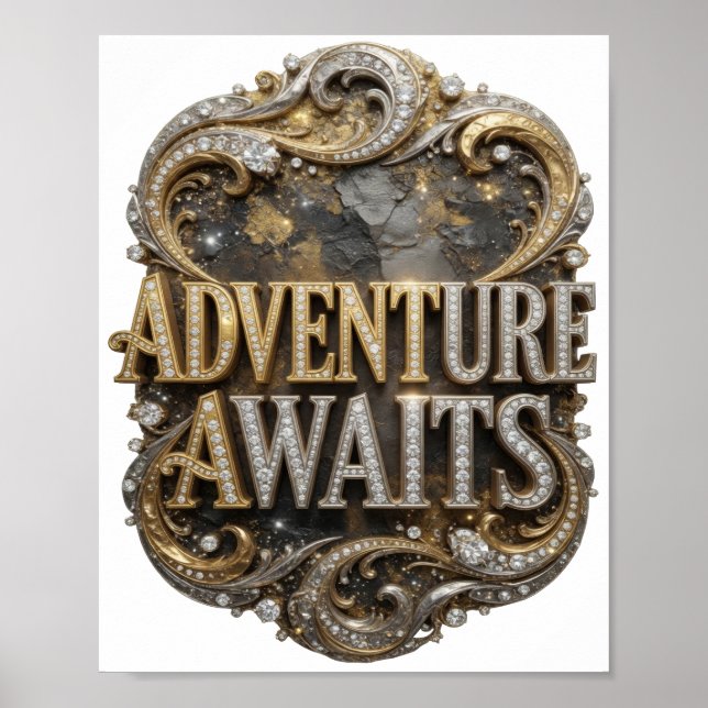 Cool Gold ABENTEUER WARTET 3D-Textkunst Poster (Vorne)