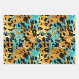 Cool Gold Aqua Leopard Geschenkpapier Set