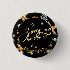 Cool Gold Black Stars Custom Frohe Weihnachten Button