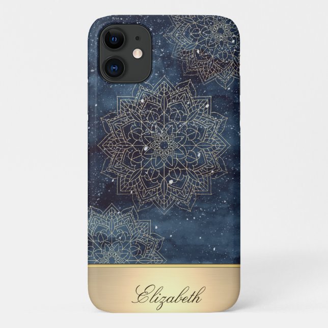 Cool Gold Floral Mandala, Navy Blue Case-Mate iPhone Hülle (Rückseite)