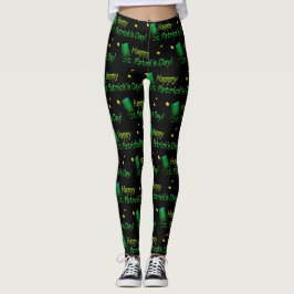 Cool Gold Green Hats Happy St Patrick Day Phrasen Leggings