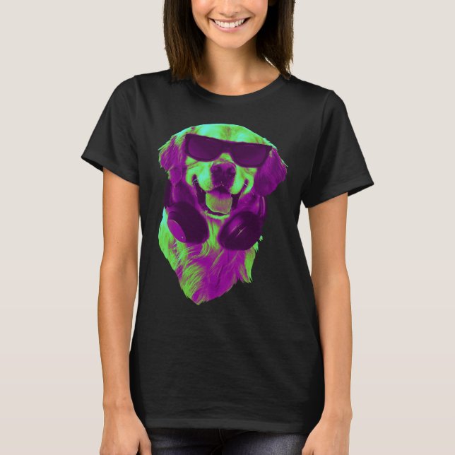 Cool Golden Retriever DJ with Headphones & Sunglas T-Shirt (Vorderseite)