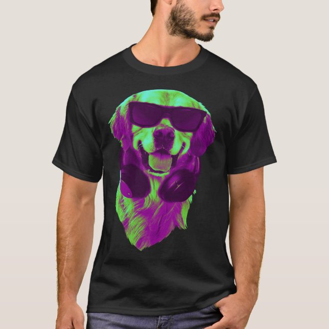 Cool Golden Retriever DJ with Headphones & Sunglas T-Shirt (Vorderseite)