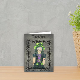 Cool Goth Girl Green Hat Tattoos Black Barbs Gray Dankeskarte