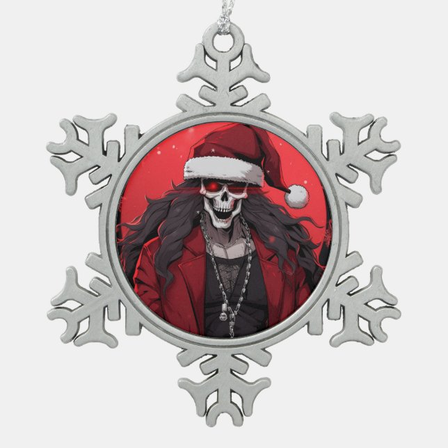 Cool Goth Punk Skull Anime Santa Demon Schneeflocken Zinn-Ornament (Vorderseite)