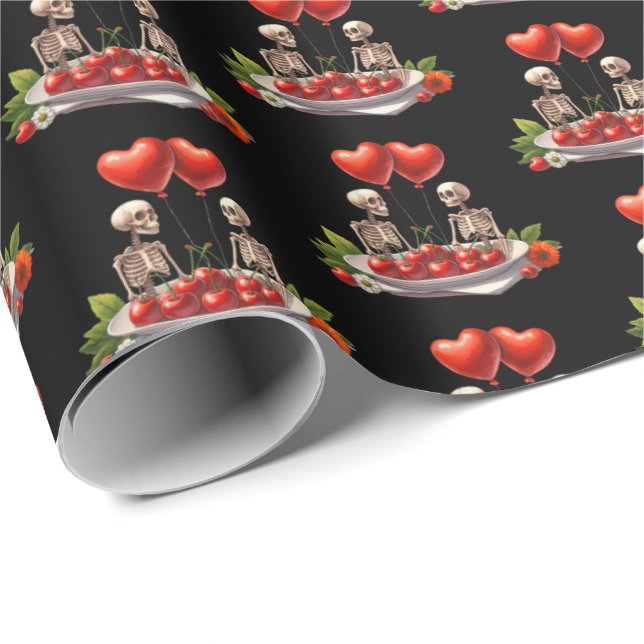 Cool Gothic tiled pattern Valentine skeleton  Geschenkpapier (Rolleneckpunkt)