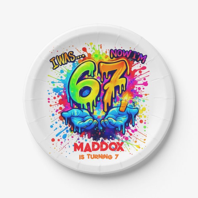 Cool Graffiti Splatter 7th Birthday Party Pappteller (Vorderseite)