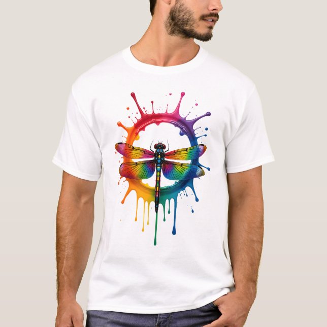 Cool Graphic Tie Dye Sunglasses Dragonfly Illustra T-Shirt (Vorderseite)