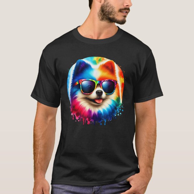 Cool Graphic Tie Dye Sunglasses Pomeranian Dog Ill T-Shirt (Vorderseite)