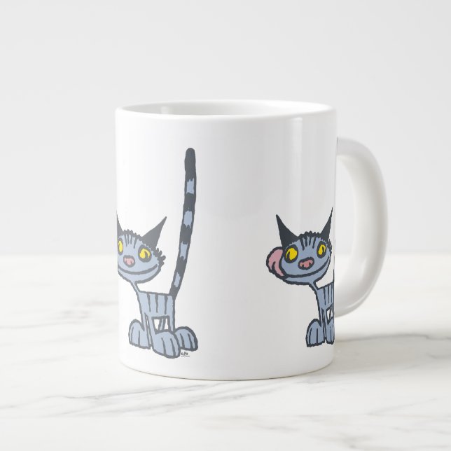 Cool Grau Cartoon Cat Jumbo-Tasse (Vorderseite Rechts)