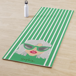 Cool Gray-Haired Woman with Glasses Custom Name Yogamatte
