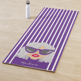 Cool Gray-Haired Woman with Glasses Custom Name Yogamatte
