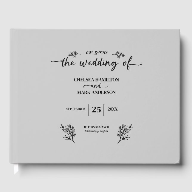 Cool Gray Trendy Script Wedding Gästebuch (Vorderseite)