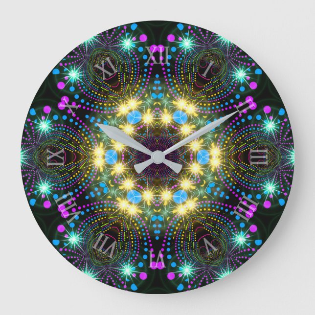 Cool Groovy Blacklight Inspo Star Sparkle Große Wanduhr (Vorderseite)