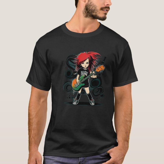 Cool Guitar Girl with red Hair T-Shirt (Vorderseite)