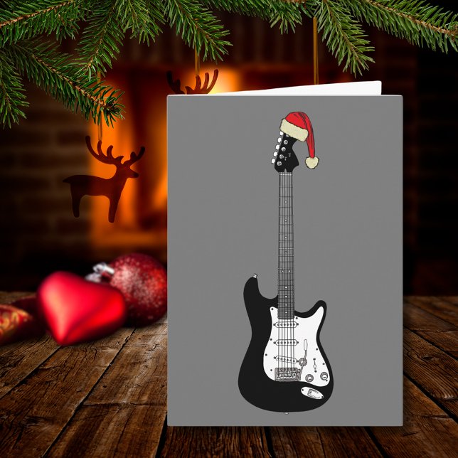 Cool Guitar Santa Karte (Cool black and white christmas guitar stylish modern music themed holiday card)