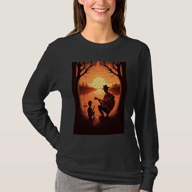 Cool Guitarist Father Dad Playing Guitar In Sunset T-Shirt (Vorderseite)
