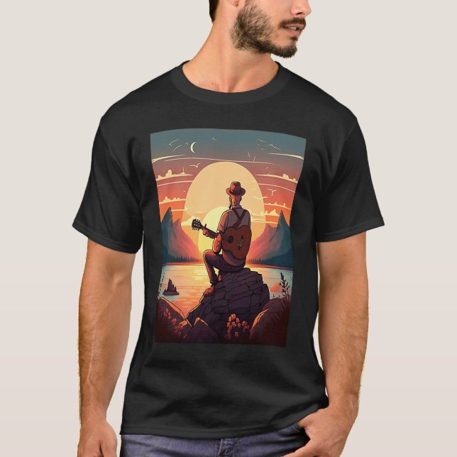 Cool Guitarist Father Dad Playing Guitar In Sunset T-Shirt (Vorderseite)