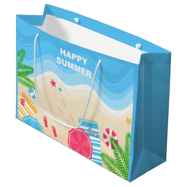cool Happy Summer Beach Party Große Geschenktüte (Vorderseite Schrägansicht)